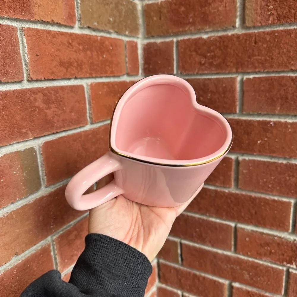 Target Pink Heart-Shaped Ceramic Mug with Gold Rim